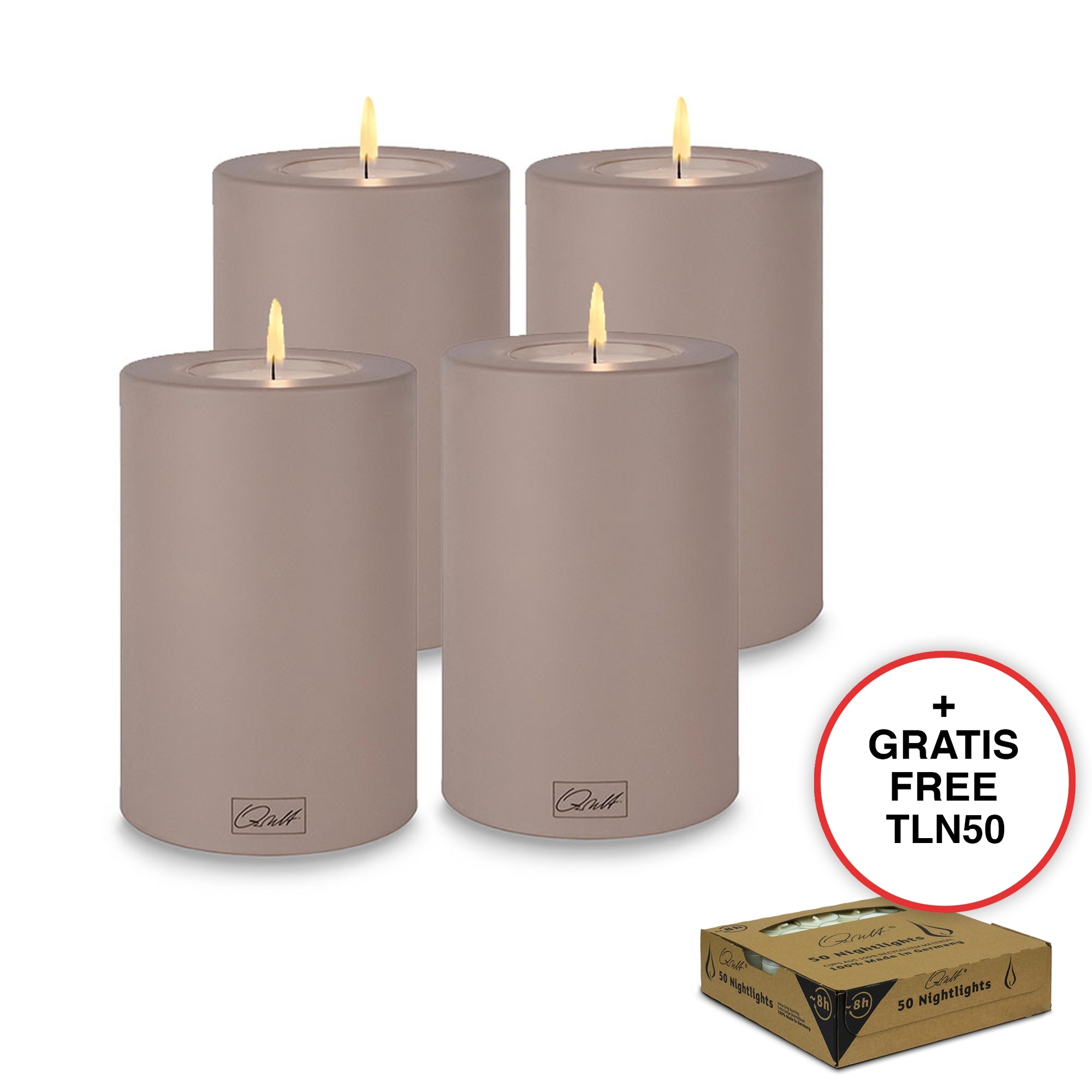 Qult Farluce Trend - Tealight Candle Holder - Taupe - Ø 8 cm H 12 cm - Set of 4