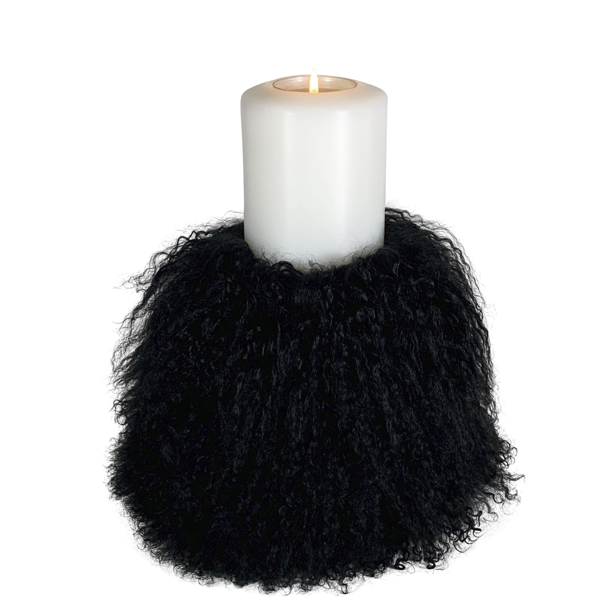 Qult Farluce candle real fur - Tibet Lamp black - Candle Cover - Ø 10 cm x H Fur 20 cm