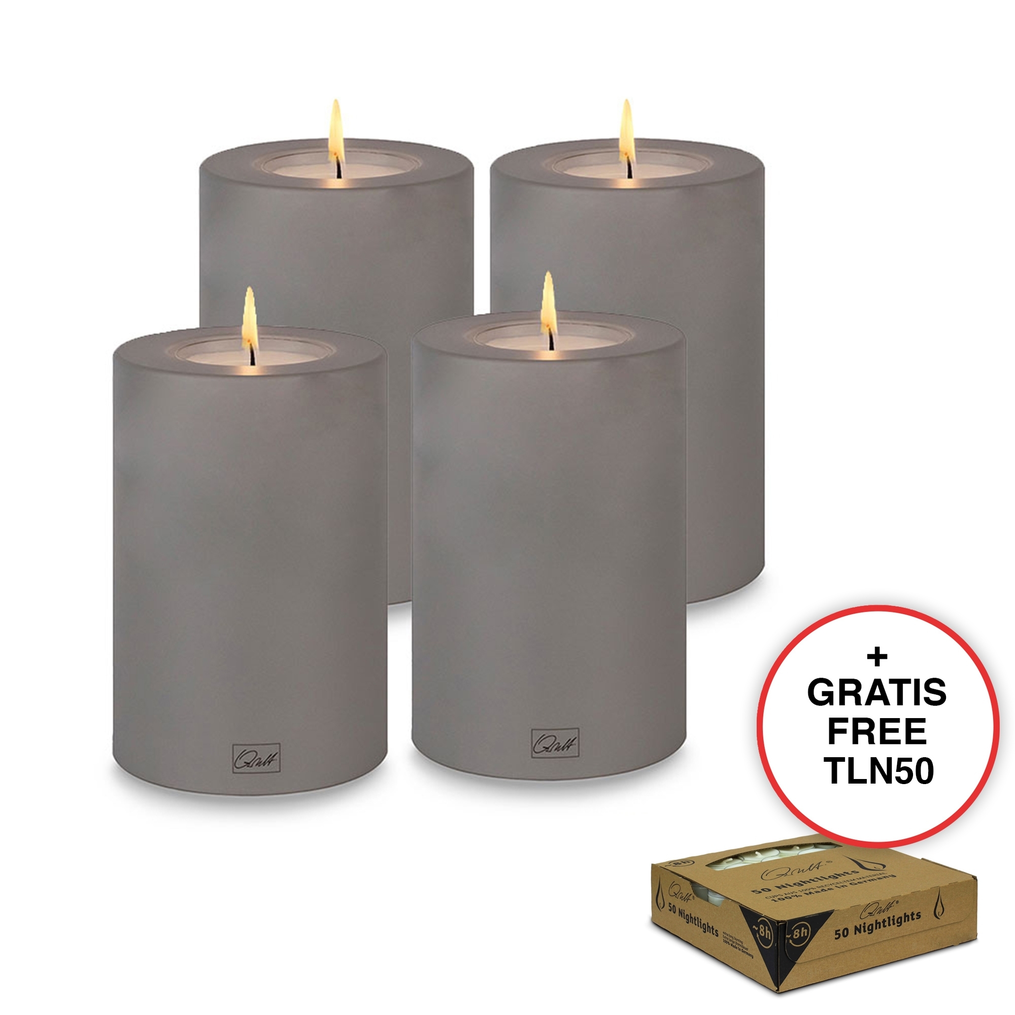 Qult Farluce Trend - Tealight Candle Holder - stonegrey - Ø 8 cm H 12 cm - Set of 4