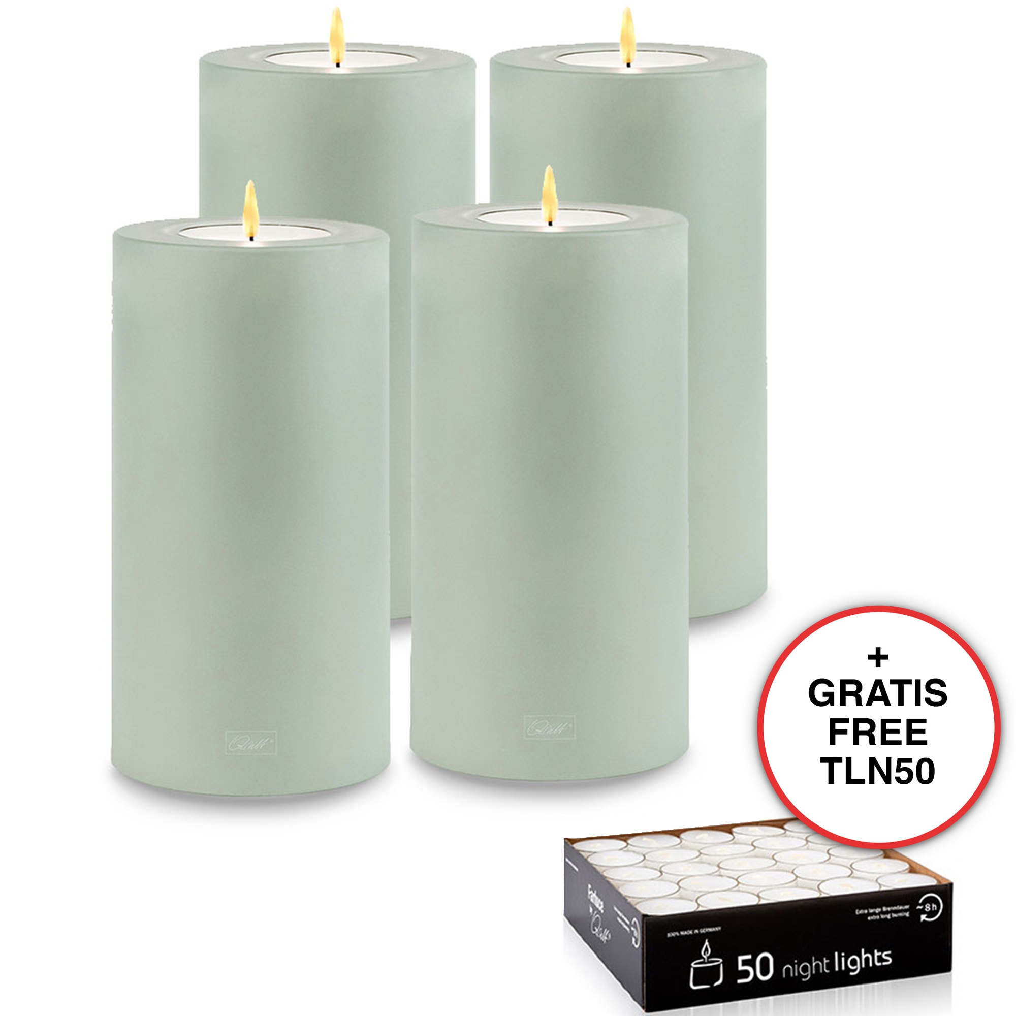 Qult Farluce Trend - Tealight Candle Holder - Desert Sage - Ø 8 cm H 15 cm - Set of 4