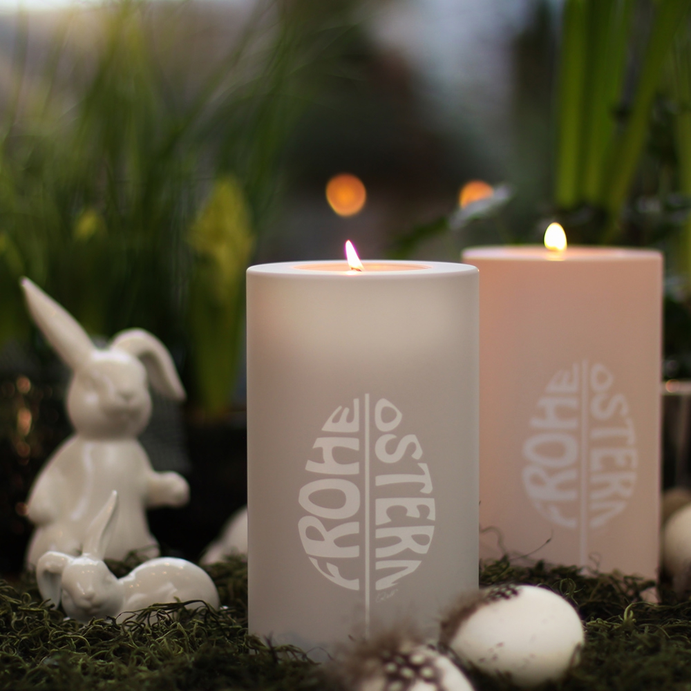 Qult Farluce Trend - Tealight Candle Holder - cloud grey "Happy Easter"