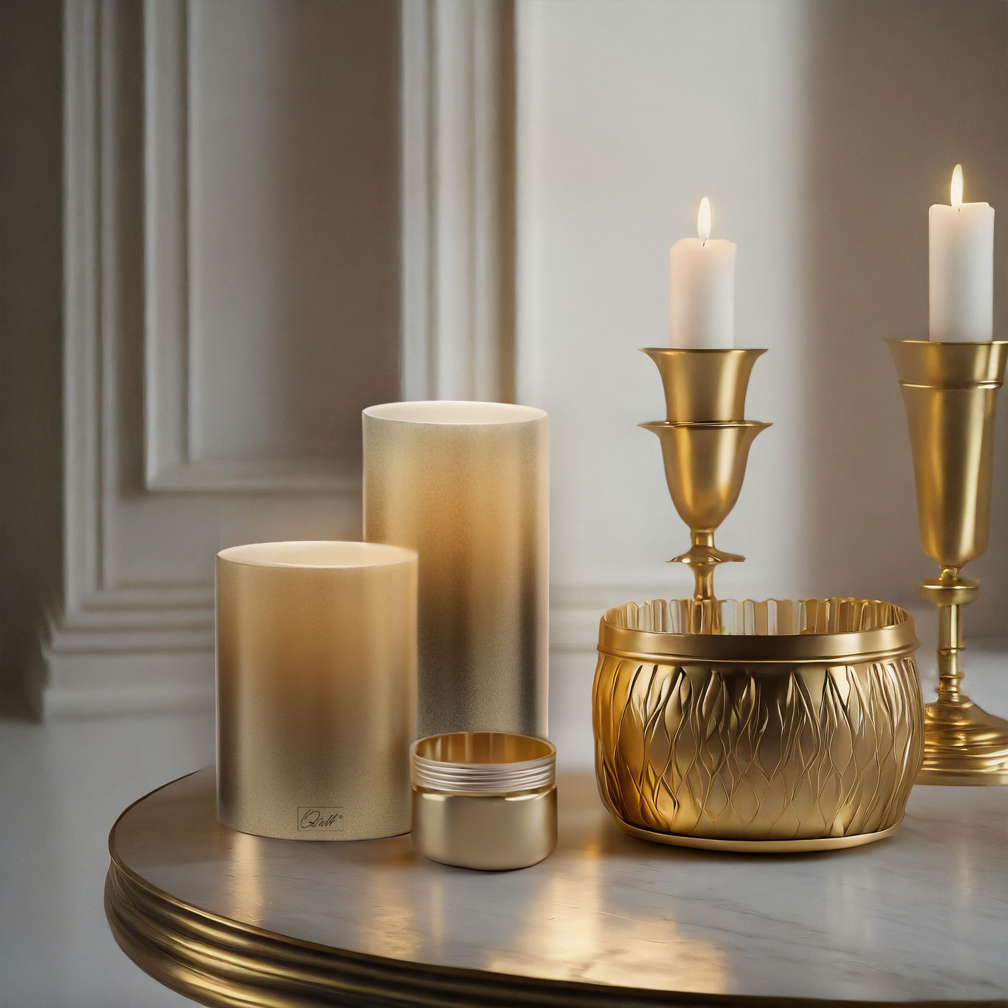 Qult Farluce Inside - Tealight Candle Holder Ø 8 cm - Creme Gold
