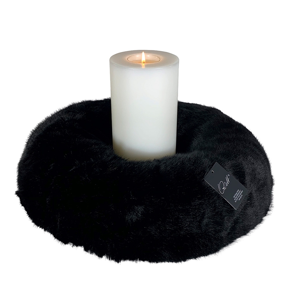 Qult Farluce Candle - Milano Woven Fur Black - Candle wreath - Ø 45 cm x H Fur 10 cm