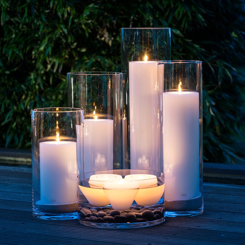 Qult Farluce Trend - Tealight Candle Holder white 2x Ø 10 cm H 12 cm - Set of 2
