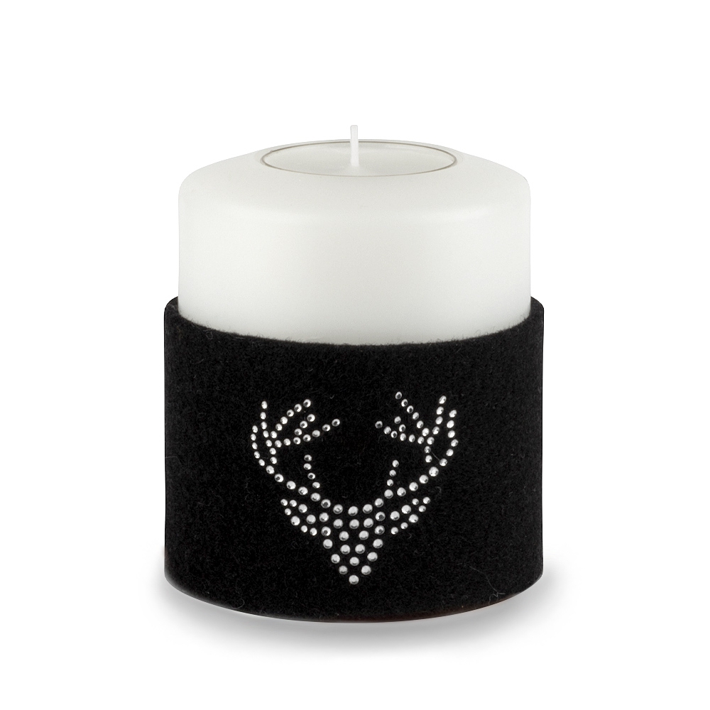 Qult Farluce Candle - Felt Cuff - Deer Head rhinestones - for Candles Ø 10 cm