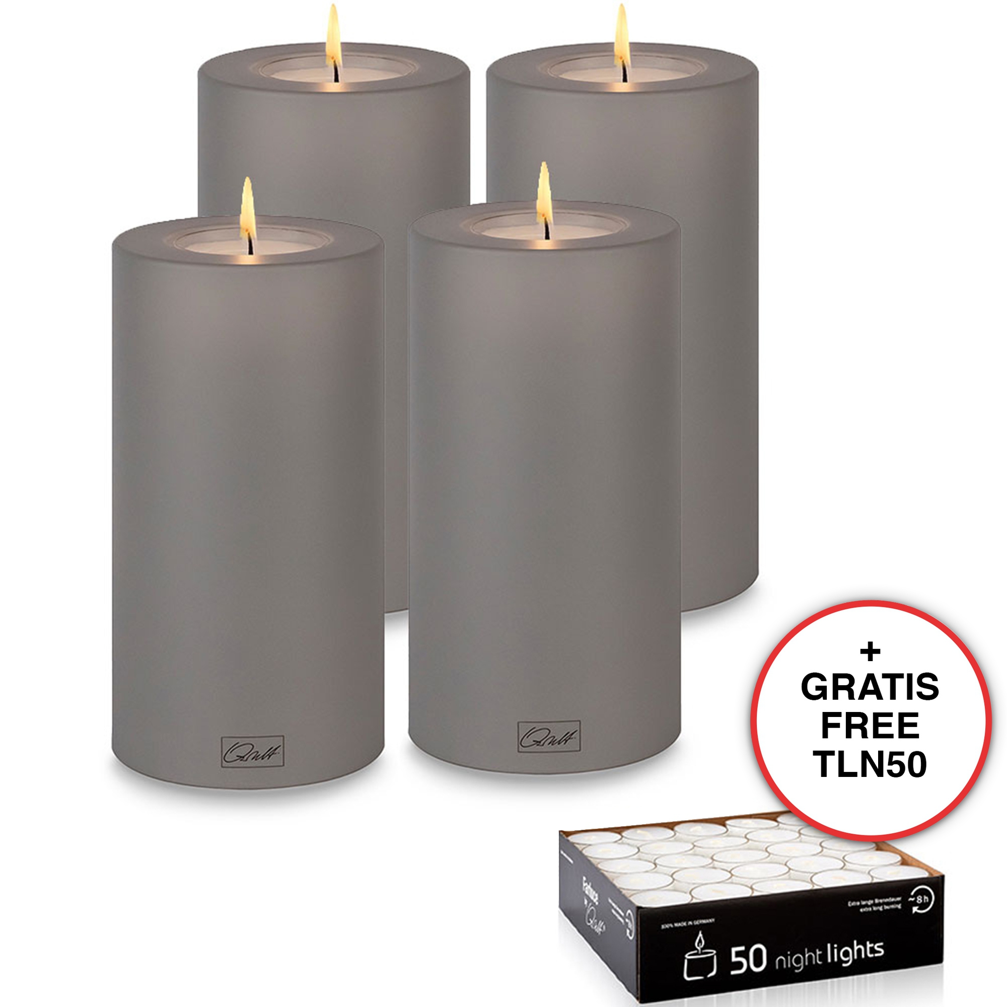 Qult Farluce Trend - Tealight Candle Holder - stonegrey - Ø 8 cm H 15 cm - Set of 4