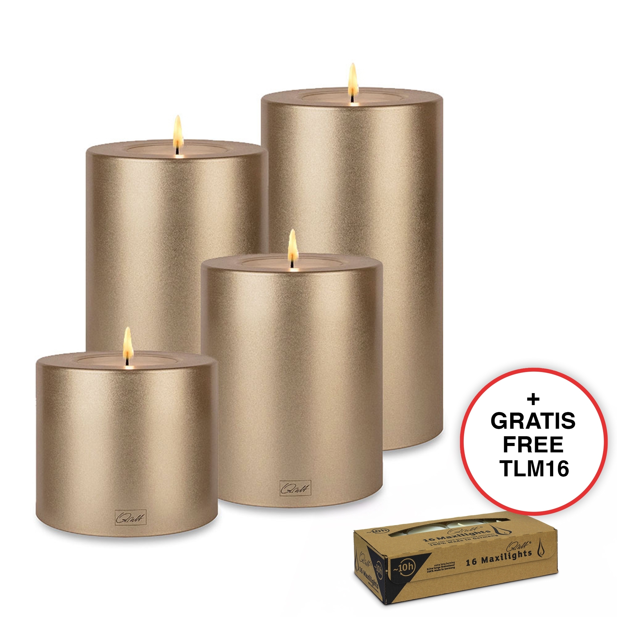 Qult Farluce Trend - Tealight Candle Holder - cream gold - Ø 10 cm H 8 + 12 + 15 + 18 cm - Set of 4