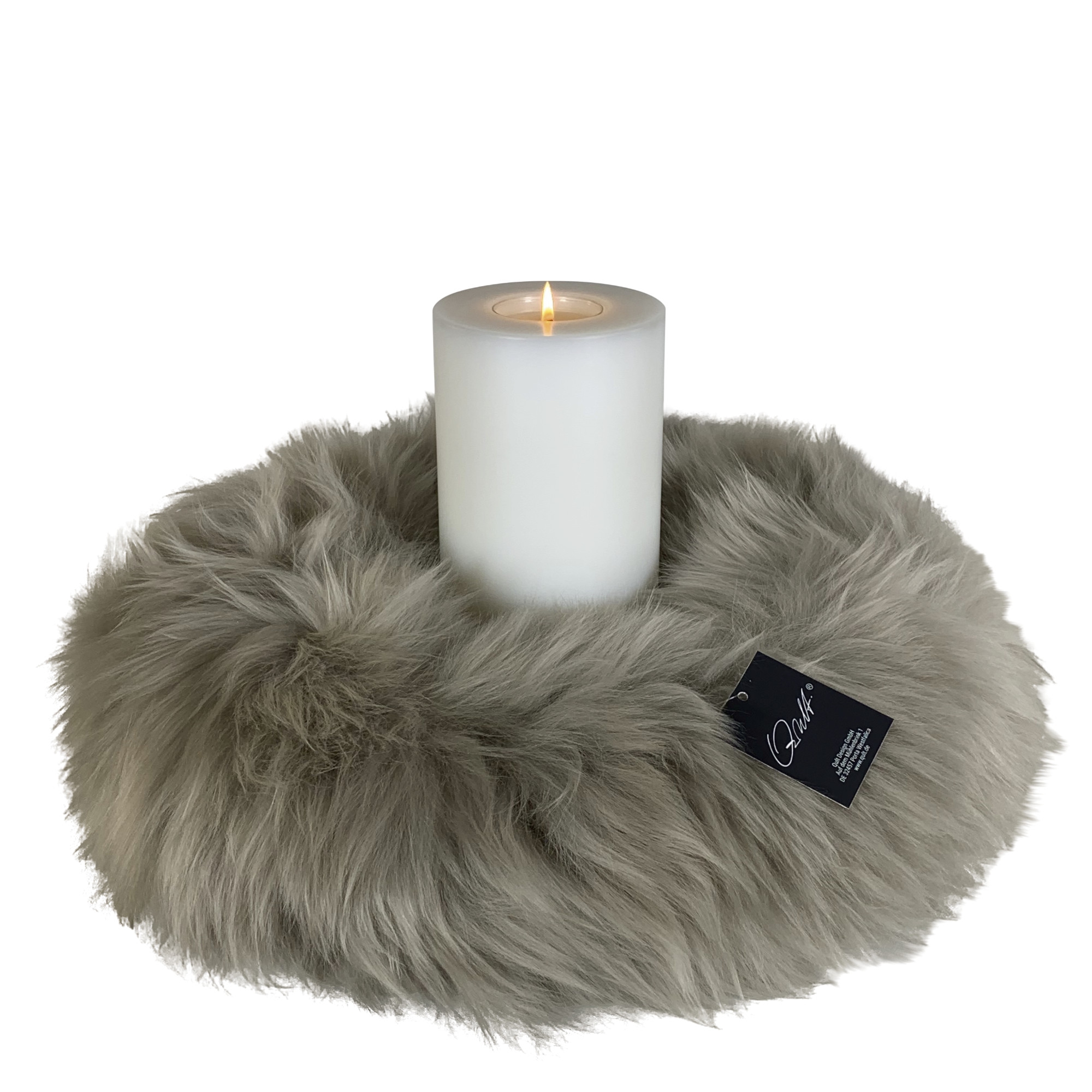 Qult Farluce Candle Real Fur - Merino Lamb Platinum Grey - Candle wreath - Ø 45 cm x H Fur 10 cm