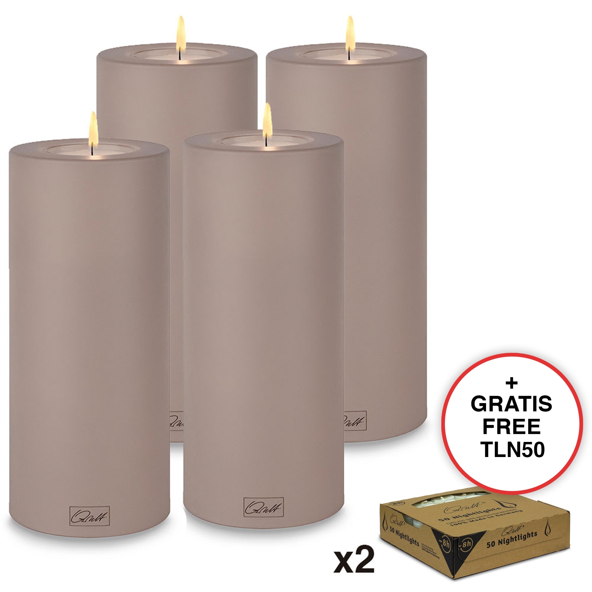 Qult Farluce Trend - Tealight Candle Holder - Taupe - Ø 8 cm H 18 cm - Set of 4