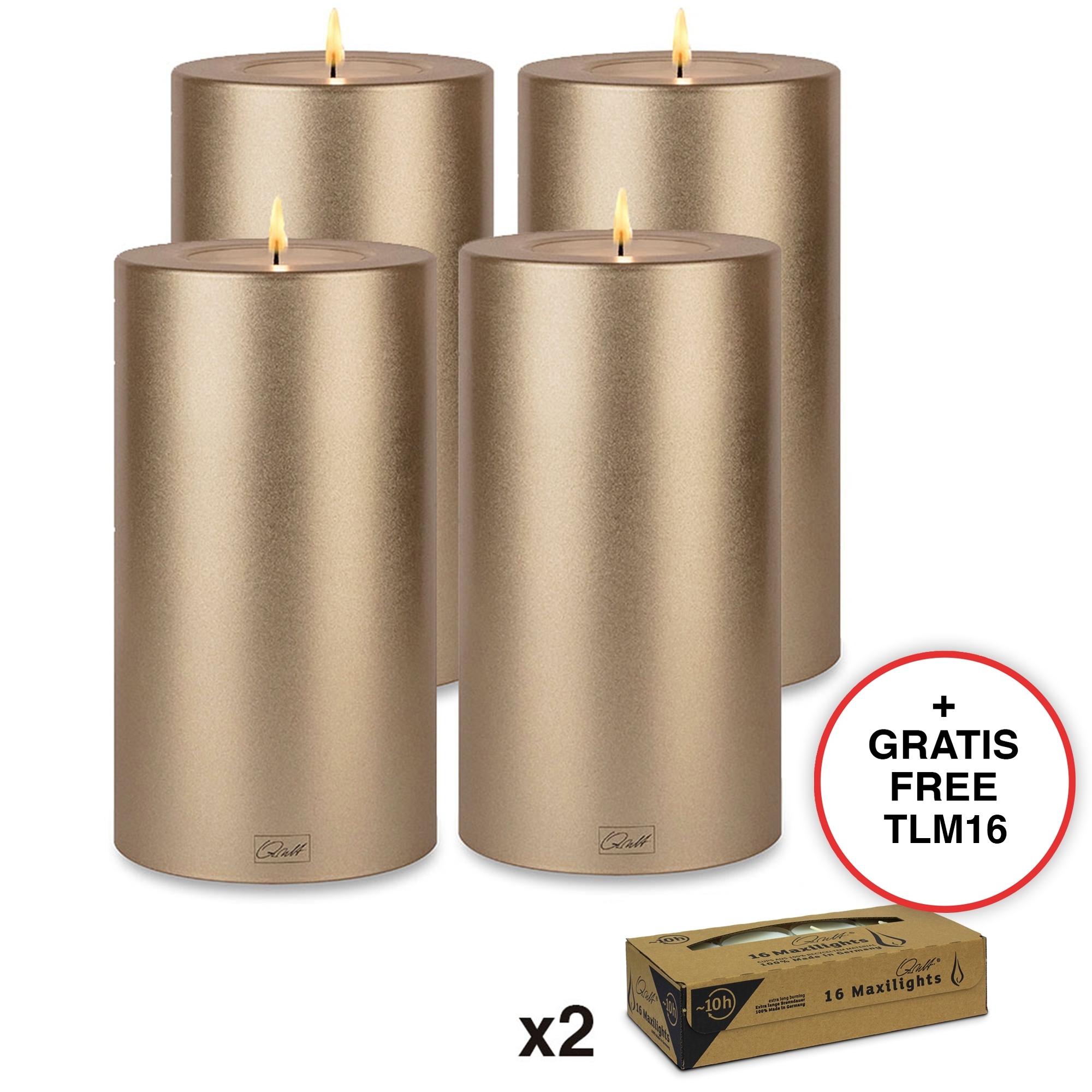 Qult Farluce Trend - Tealight Candle Holder - cream gold - Ø 10 cm H 18 cm - Set of 4