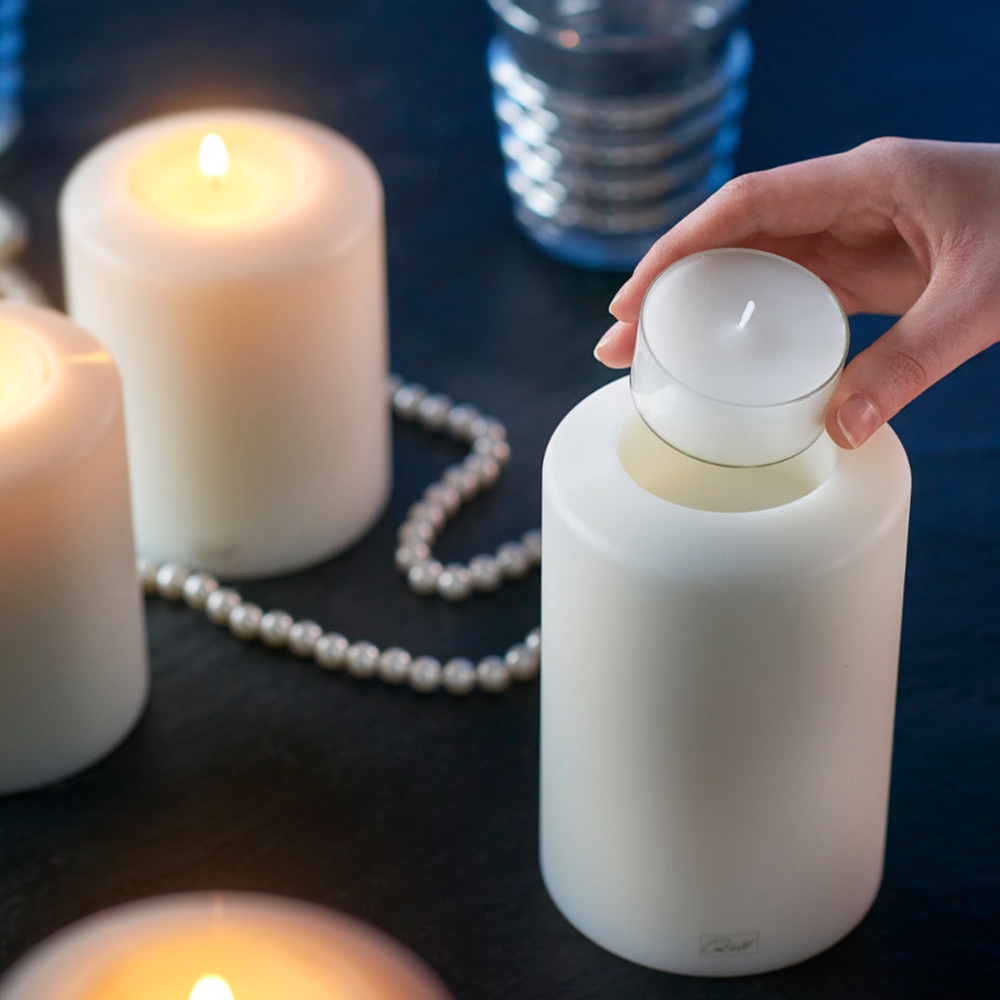 Qult Farluce Trend - Tealight Candle Holder white Ø 10 cm H 8 + 12 cm - Set of 2
