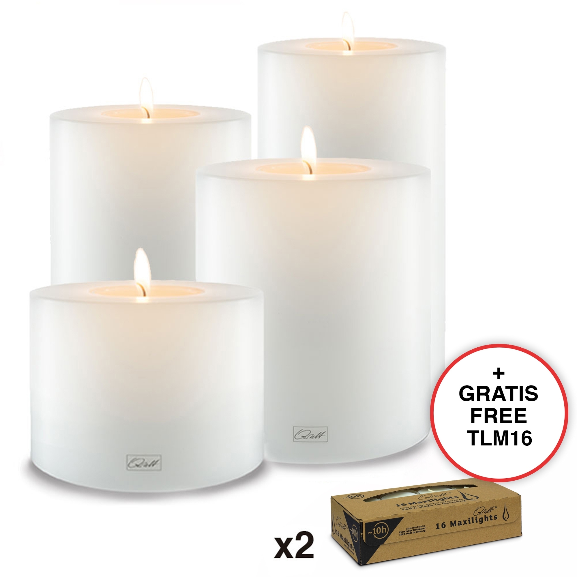 Qult Farluce Trend - Tealight Candle Holder white Ø 12 cm H 10 + 15 + 20 + 25 cm - Set of 4