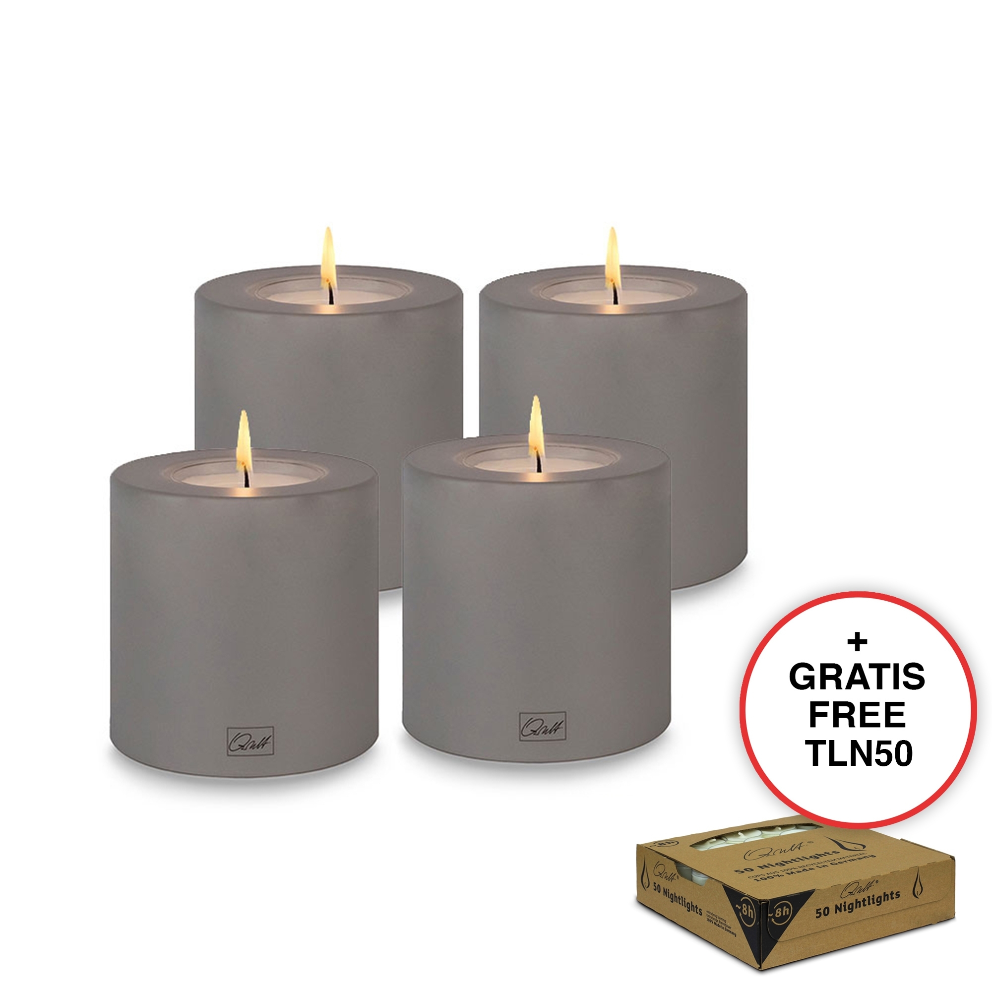 Qult Farluce Trend - Tealight Candle Holder - stonegrey - Ø 8 cm H 9 cm - Set of 4