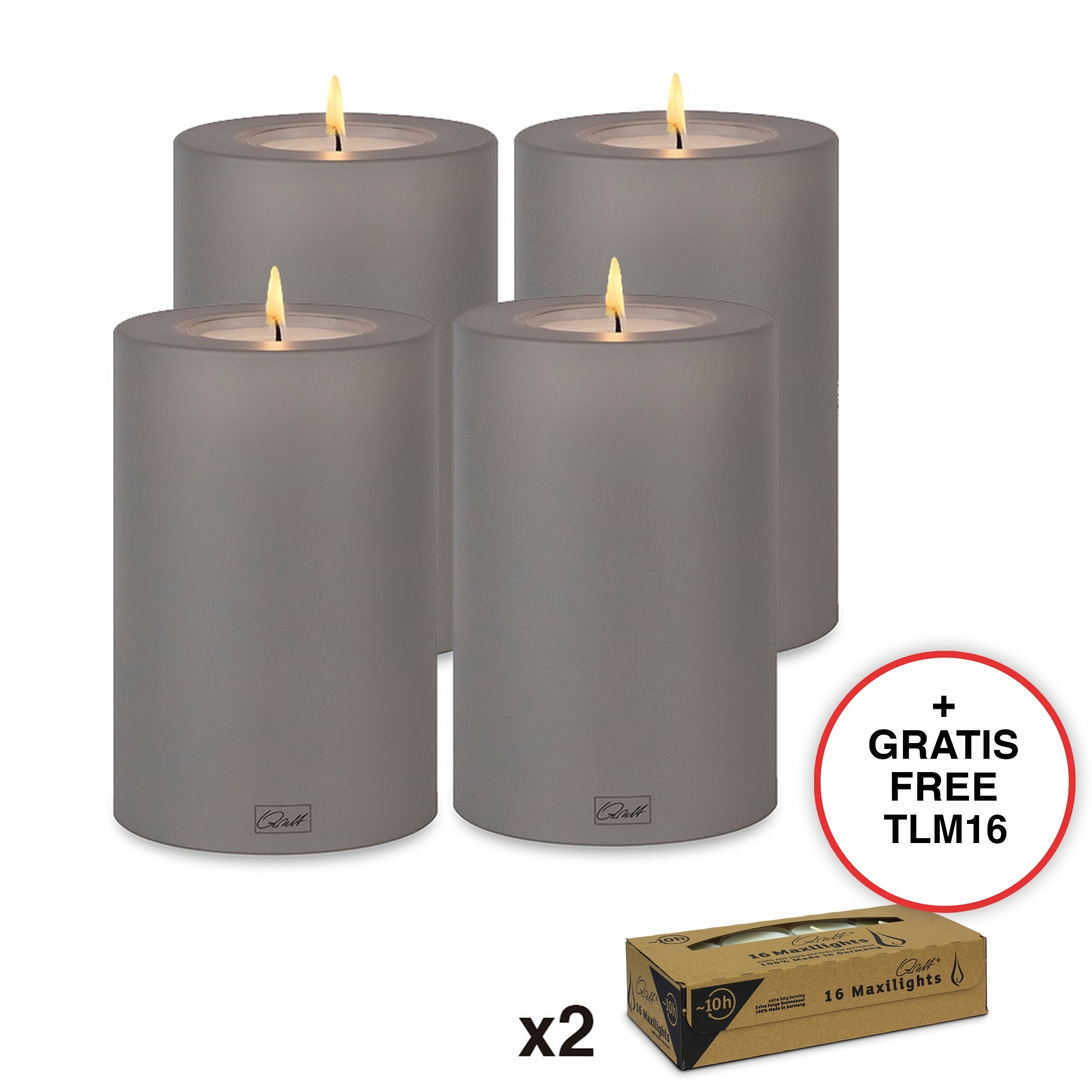 Qult Farluce Trend - Tealight Candle Holder - stonegrey - Ø 10 cm H 15 cm - Set of 4