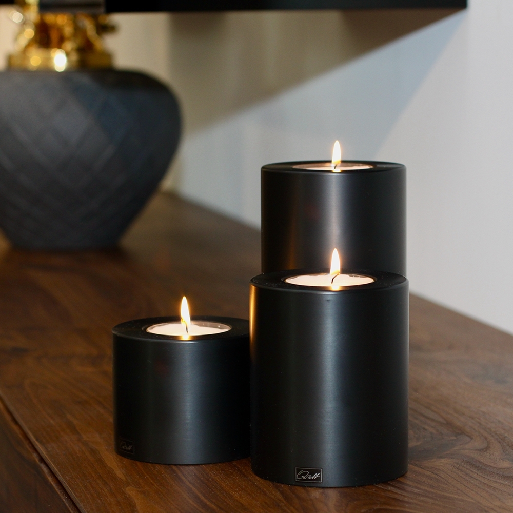 Qult Farluce Trend - Tealight Candle Holder - black - Ø 10 cm H 15 cm + 2 x TLM16 - Set of 4