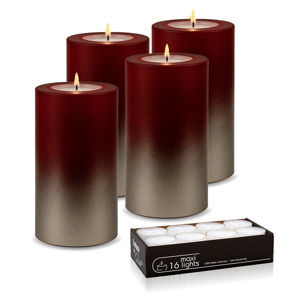 Qult Farluce Trend - Tealight Candle Holder - LEVI - Merlot Red / Cream Gold