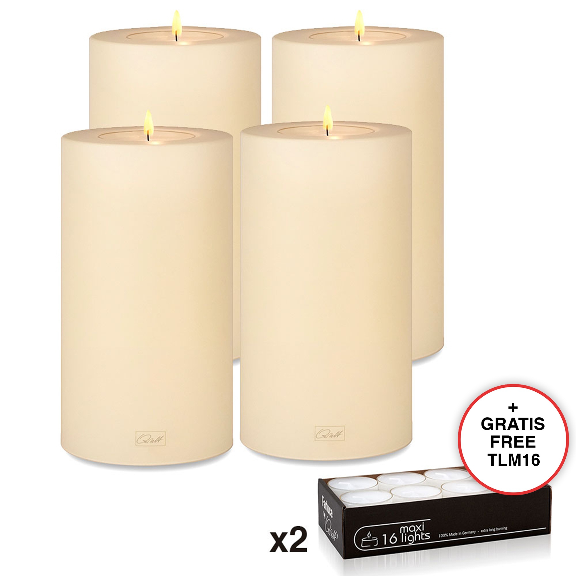 Qult Farluce Trend - Tealight Candle Holder - vanilla - Ø 10 cm H 18 cm + 2 x TLM16 - Set of 4