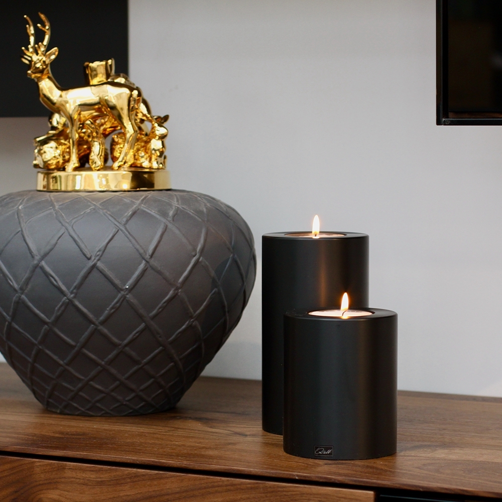 Qult Farluce Trend - Tealight Candle Holder - black - Ø 10 cm H 15 cm + 2 x TLM16 - Set of 4