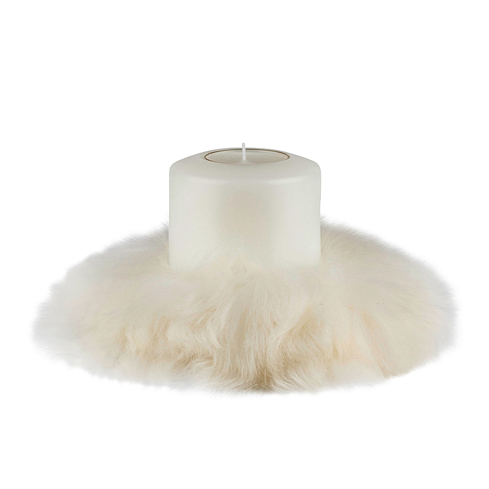 Qult Farluce candle real fur - Merino Lamb Ivory - Candle Ring - Ø 8 cm x H Fur 5 cm