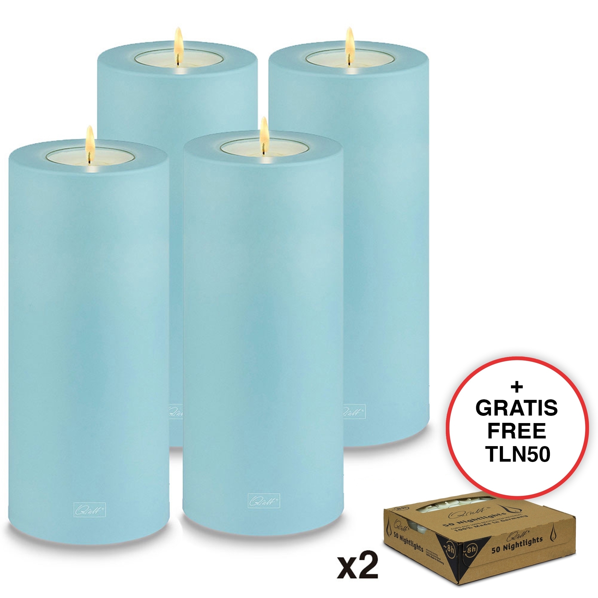Qult Farluce Trend - Tealight Candle Holder - clearwater - Ø 8 cm H 18 cm - Set of 4 Qult Farluce Trend - Tealight Candle Holder - clearwater - Ø 8 cm H 18 cm - Set of 4