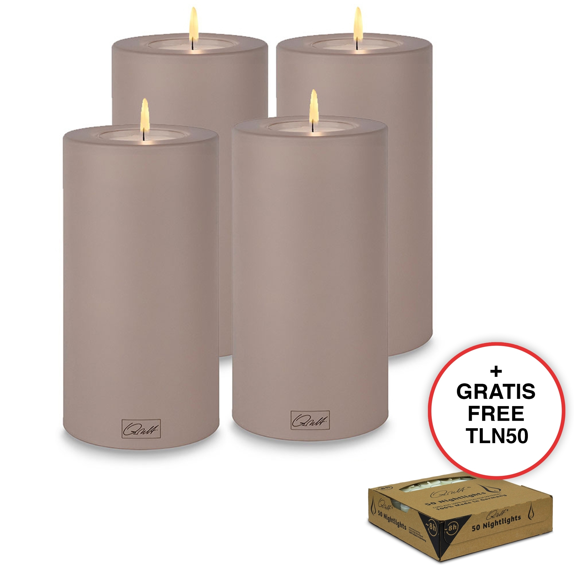 Qult Farluce Trend - Tealight Candle Holder - Taupe - Ø 8 cm H 15 cm - Set of 4