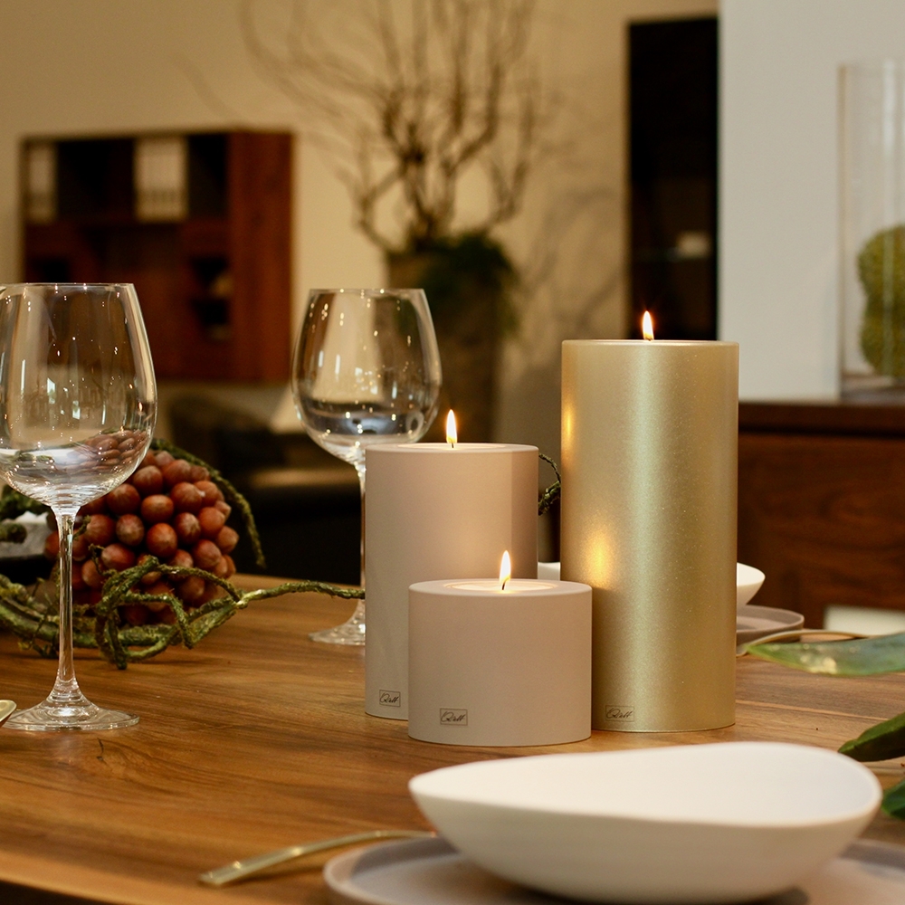 Qult Farluce Trend - Tealight Candle Holder - cream gold - Ø 10 cm H 18 cm - Set of 4