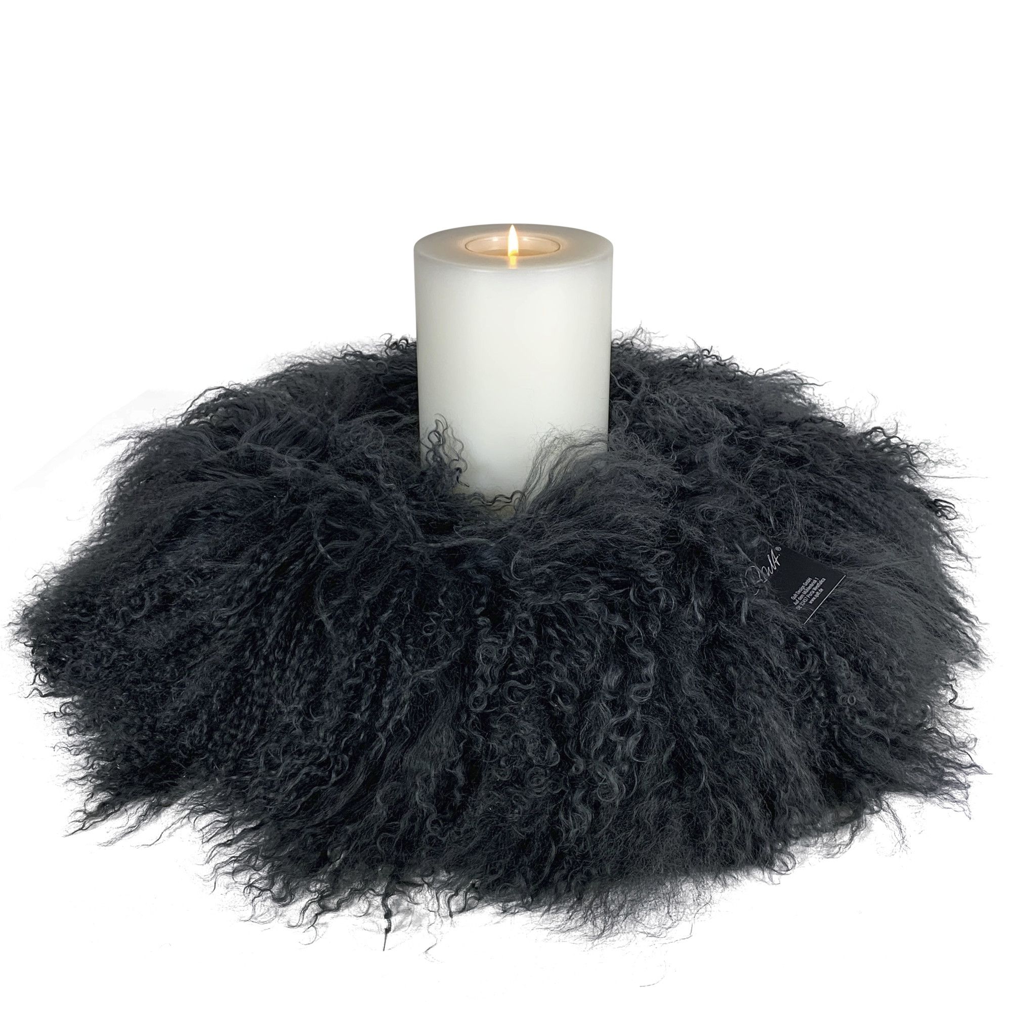 Qult Farluce Candle Real Fur - Merino Lamb Anthracite - Candle wreath - Ø 45 cm x H Fur 10 cm